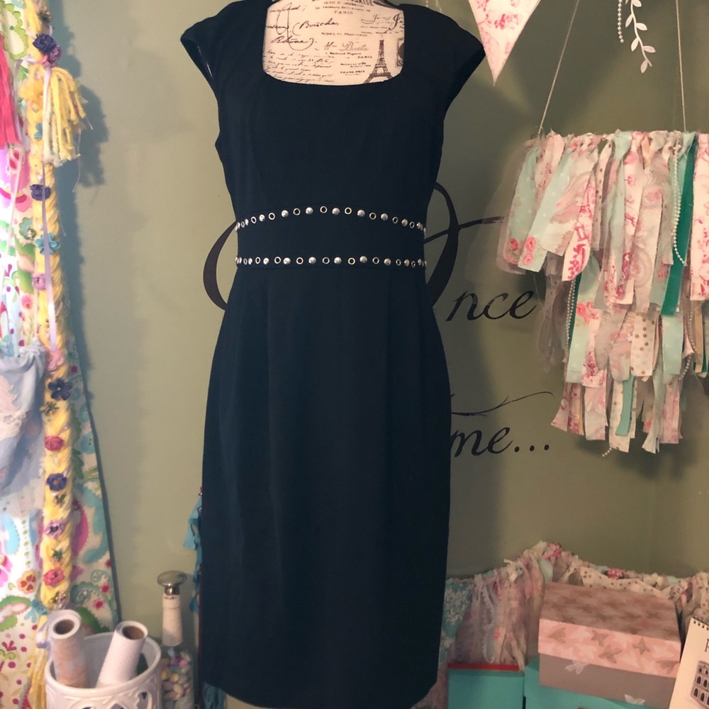 Maggy London black studded dress w cap sleeves 10
